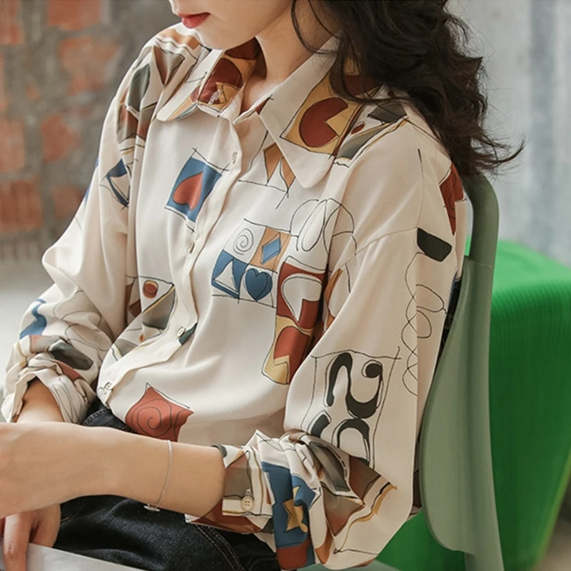 Женская Осенняя рубашка с отложным воротником и длинным рукавом, Повседневная Свободная винтажная туника с абстрактным геометрическим при... 
Женская Осенняя рубашка с отложным воротником и длинным рукавом, Повседневная Свободная винтажная туника с абстрактным геометрическим при...