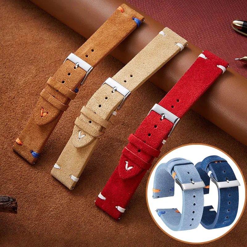 

Watchband Colorblock Stitching Genuine Leather Strap 20MM/22MM Universal Watch Strap For Smart Watch
