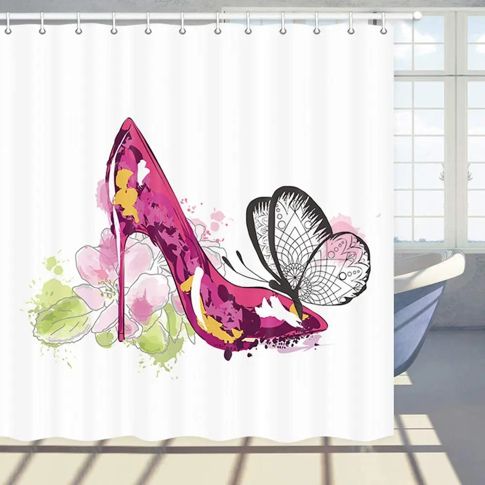 Lady Decor Shower Curtain High Heel Shoe Watercolor Flowers Butterfly Bathroom Curtain Polyester Fabric Bath Curtains with Hooks
Lady Decor Shower Curtain High Heel Shoe Watercolor Flowers Butterfly Bathroom Curtain Polyester Fabric Bath Curtains with Hooks