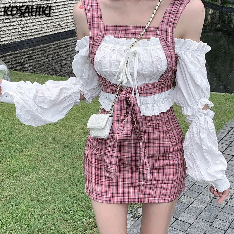 Korean Summer Fashion Outfit Sexy Short Ruffles Shirt Plaid Bow Mini Elastic High Waist Skirt Vacation Three-Piece Set 
Korean Summer Fashion Outfit Sexy Short Ruffles Shirt Plaid Bow Mini Elastic High Waist Skirt Vacation Three-Piece Set