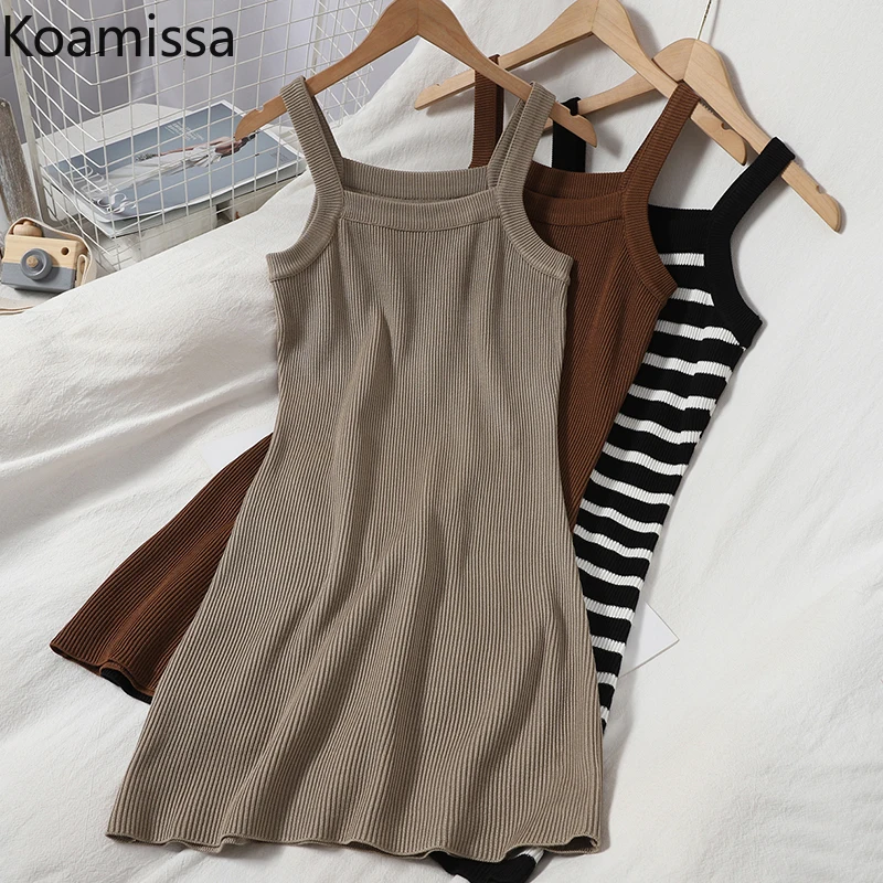 Koamissa Casual Loose Women Knitted Dress Sleeveless Sexy Lady Basic Stretchy Suspender Dresses 2022 Chic Vestidos Off Shoulder
Koamissa Casual Loose Women Knitted Dress Sleeveless Sexy Lady Basic Stretchy Suspender Dresses 2022 Chic Vestidos Off Shoulder