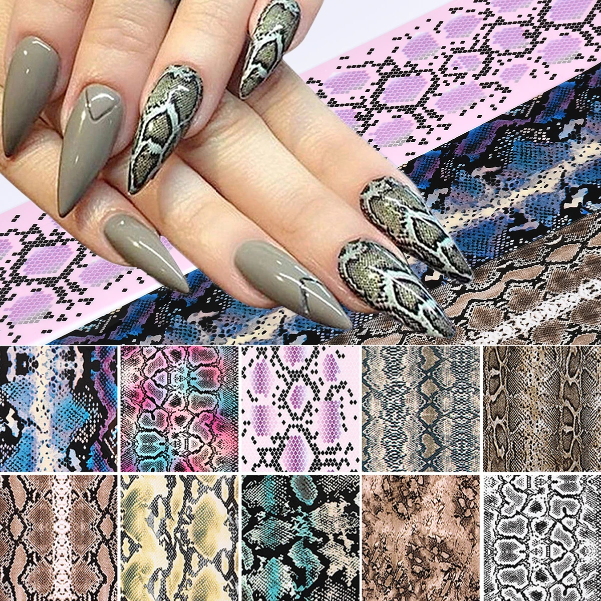 New 1Box 10PCS Set Luxury Sheet Nail Art Transfer Sticker Decals Snake Serpentine Pattern Flower Image Charge Designs Nail Decor
New 1Box 10PCS Set Luxury Sheet Nail Art Transfer Sticker Decals Snake Serpentine Pattern Flower Image Charge Designs Nail Decor