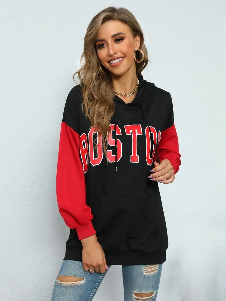 Black Red Patchwork Hoodies Women Autumn Casual Loose Letter Print Pullovers Drop-shoulder With Kangaroo Pocket Sweatshirt
Black Red Patchwork Hoodies Women Autumn Casual Loose Letter Print Pullovers Drop-shoulder With Kangaroo Pocket Sweatshirt