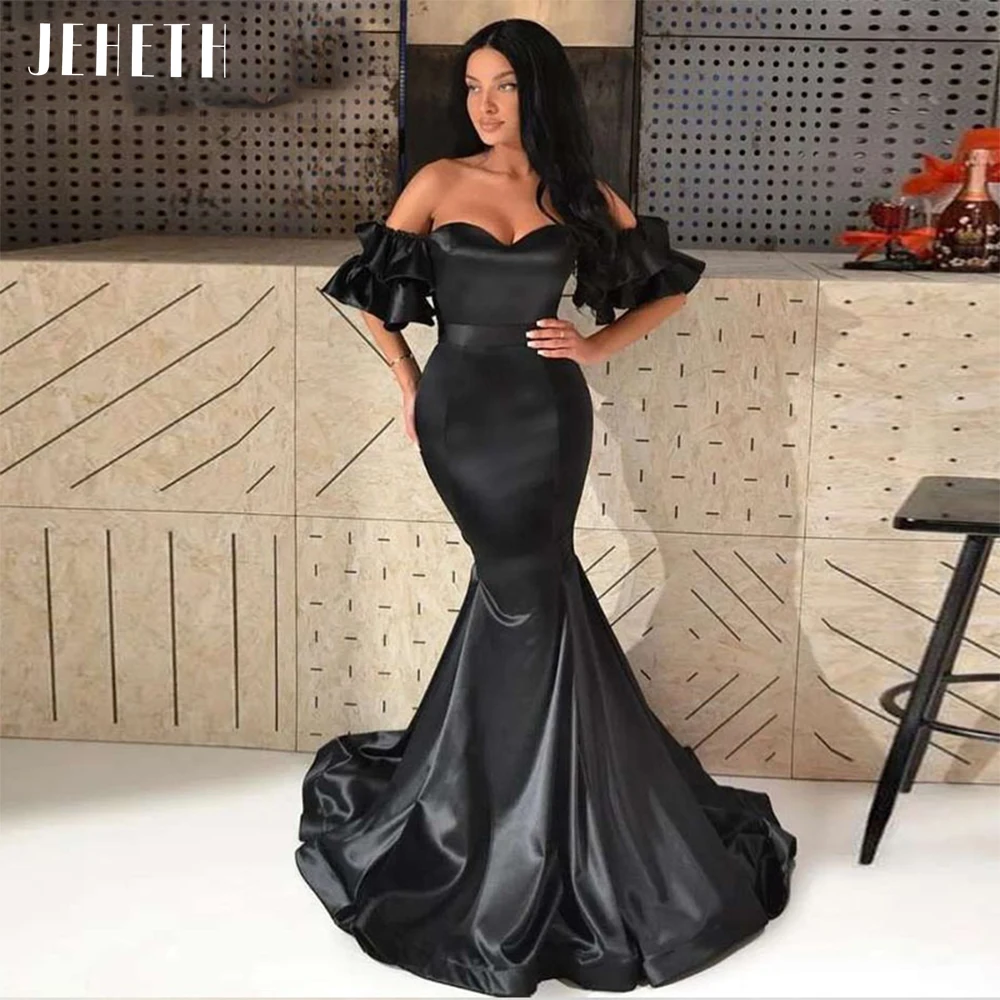 JEHETH Arabic Black Strapless Satin Mermaid Evening Dresses Detachable Short Sleeves Sweetheart Prom Party Gown robes de soirée
JEHETH Arabic Black Strapless Satin Mermaid Evening Dresses Detachable Short Sleeves Sweetheart Prom Party Gown robes de soirée
