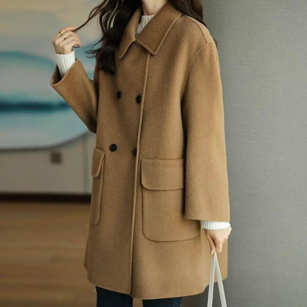 Women Overcoat Solid Color Lapel Collar Mid-Length with Buttons Loose Warm Winter Warm Women Double-Breasted Overcoat for Lady
Women Overcoat Solid Color Lapel Collar Mid-Length with Buttons Loose Warm Winter Warm Women Double-Breasted Overcoat for Lady