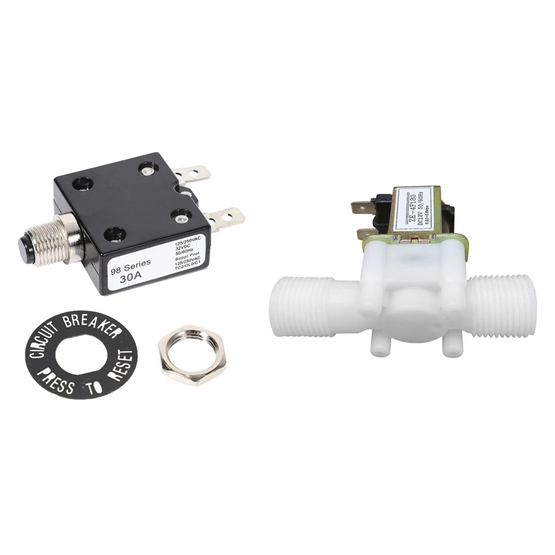 1 Pcs 30A 125/250VAC 50VDC Circuit Thermal Breaker Thermal Protector & 1 Pcs Electric Solenoid Valve 
1 Pcs 30A 125/250VAC 50VDC Circuit Thermal Breaker Thermal Protector & 1 Pcs Electric Solenoid Valve