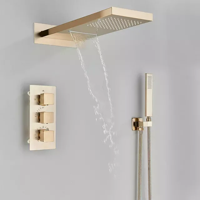 Thermostatic Shower Faucets Set Rain Waterfall Shower Head With 3-way Thermostatic Mixer Tap Bath Shower Faucet
Thermostatic Shower Faucets Set Rain Waterfall Shower Head With 3-way Thermostatic Mixer Tap Bath Shower Faucet