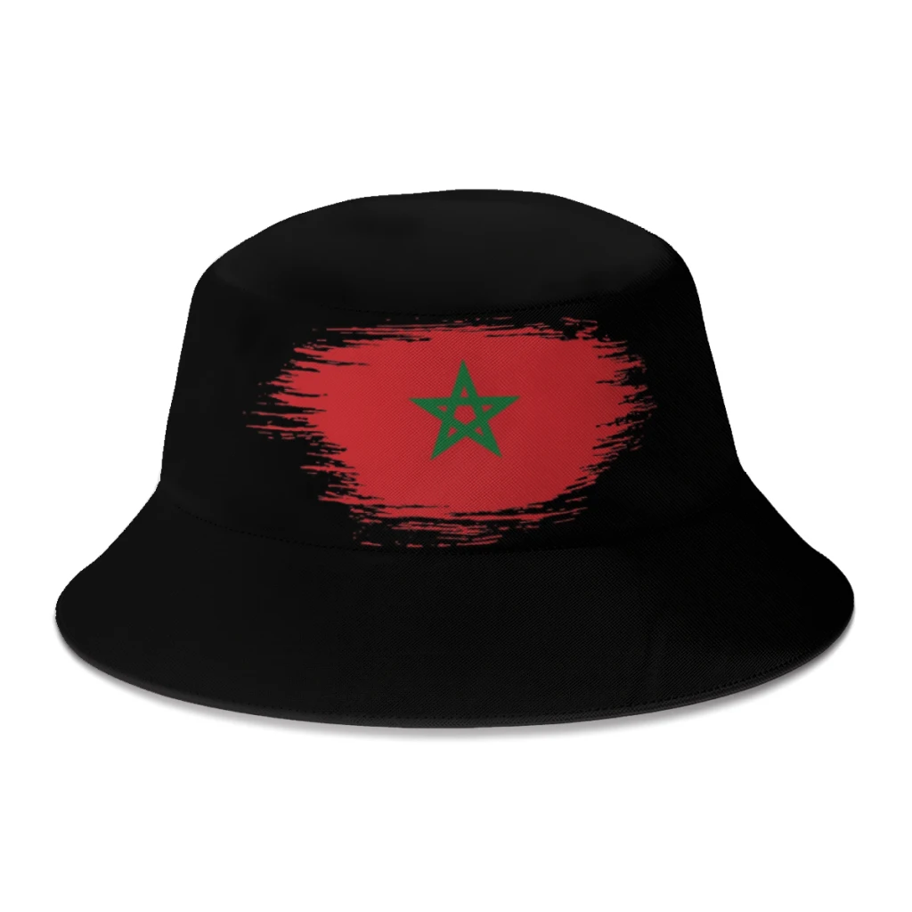 

2022 New Summer Morocco Flag Bucket Hats for Women Men Outdoor Travel Foldable Bob Fishing Fisherman Hat Girls Boys Fedoras Cap