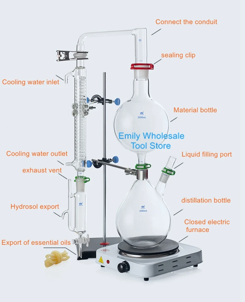 1000/2000ml Essential Oil Extraction Separator Device a full set of Hydrosol Distillation Equipment Graham Condenser
1000/2000ml Essential Oil Extraction Separator Device a full set of Hydrosol Distillation Equipment Graham Condenser