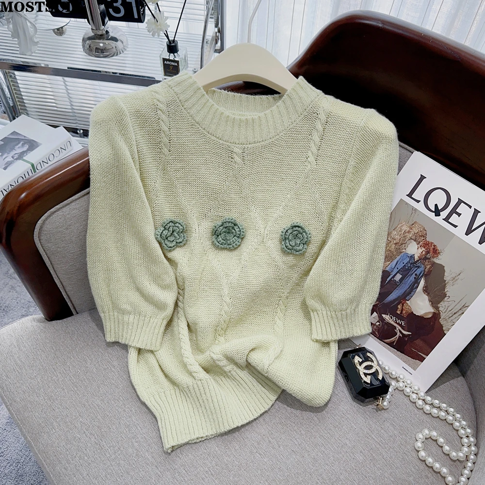 Floral Embroidered Knitted Sweater Tshirt Women Elegant Korean Fashion Ladies Pullover Tees 2023 Summer Short Sleeve O-neck Tops
Floral Embroidered Knitted Sweater Tshirt Women Elegant Korean Fashion Ladies Pullover Tees 2023 Summer Short Sleeve O-neck Tops