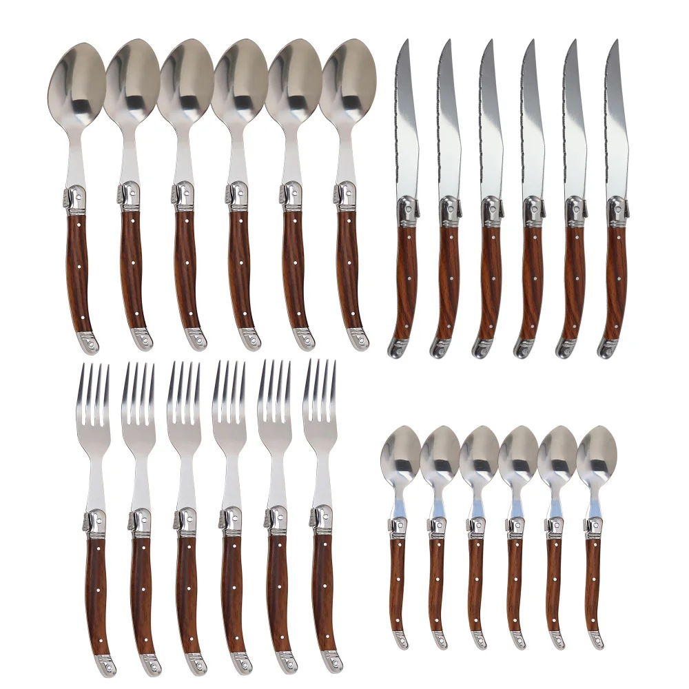 Jaswehome Laguiole 24Pcs Cutlery Set Stainless Steak Knives Set Wood Grain Knife Fork Spoon With Box Luxurious Tableware
Jaswehome Laguiole 24Pcs Cutlery Set Stainless Steak Knives Set Wood Grain Knife Fork Spoon With Box Luxurious Tableware