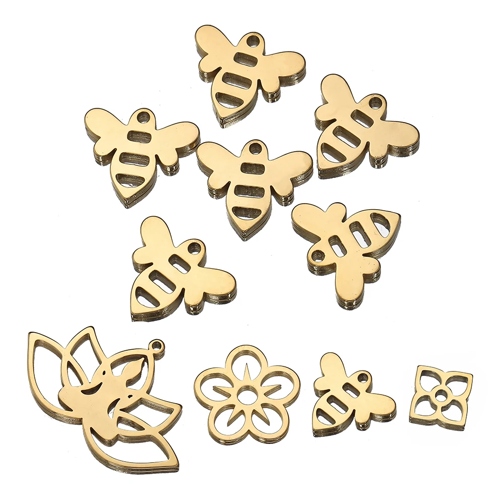 

5pcs Stainless Steel Flower Bee Lotus Pendants Charms for Necklace Braclet Jewelry Making DIY Supplies Findings Handmade