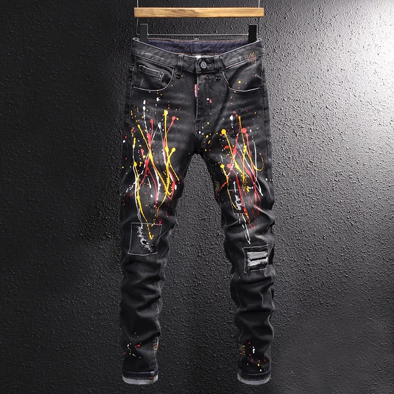Streetwear Fashion Men Jeans Retro Black Gray Elastic Slim Fit Ripped Jeans Men Painted Designer Hip Hop Denim Pencil Pants
Streetwear Fashion Men Jeans Retro Black Gray Elastic Slim Fit Ripped Jeans Men Painted Designer Hip Hop Denim Pencil Pants