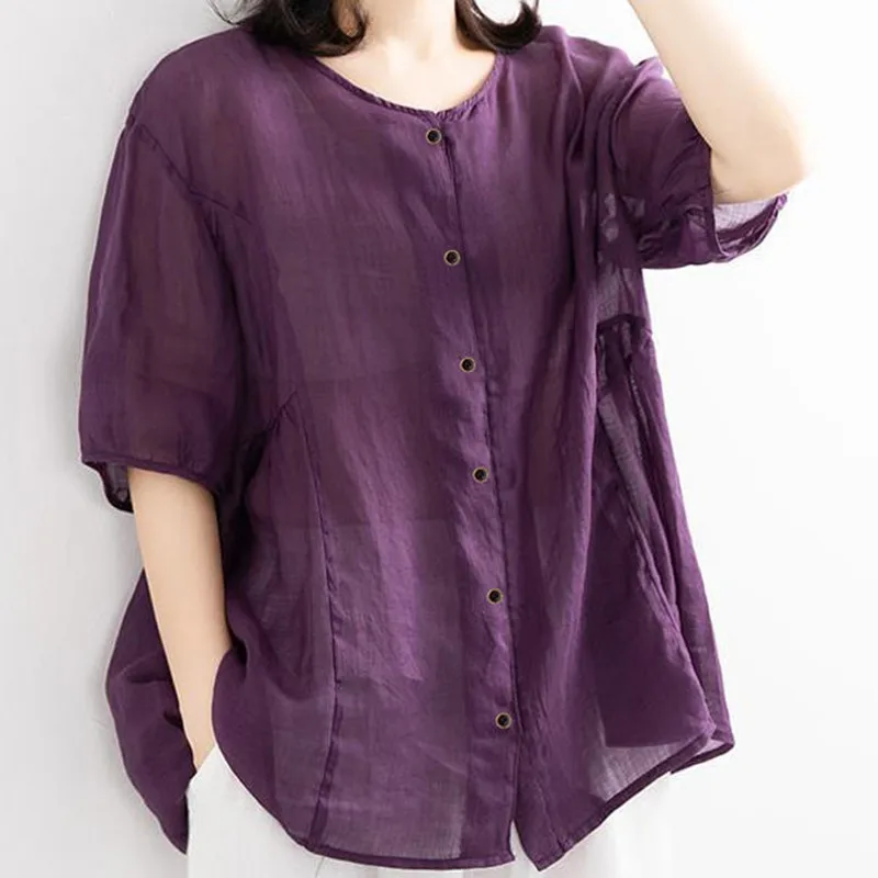 2022 Summer O Neck Camisas Oversized Women Vintage Shirts Chemise Casual Button Up Baggy Blouse Solid Half Sleeve Tops
2022 Summer O Neck Camisas Oversized Women Vintage Shirts Chemise Casual Button Up Baggy Blouse Solid Half Sleeve Tops
