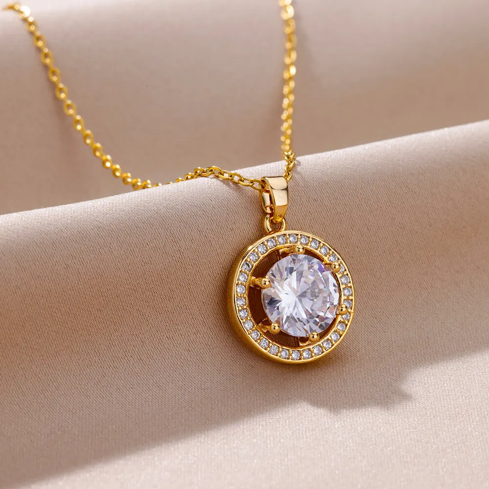 Luxury Zircon Round Pendant Necklace For Women Stainless Steel Link Chain Necklaces 2023 Trend Wedding Jewelry free shipping
Luxury Zircon Round Pendant Necklace For Women Stainless Steel Link Chain Necklaces 2023 Trend Wedding Jewelry free shipping