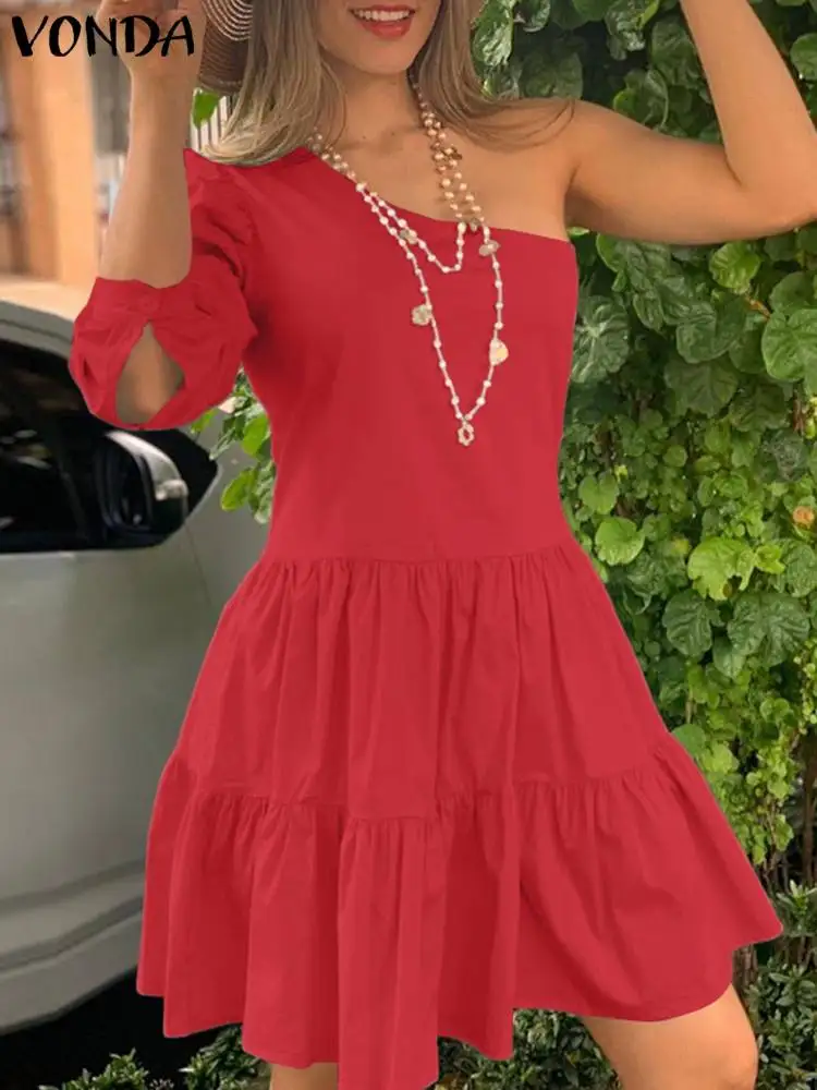 Summer Sexy One Shoulder Mini Dress VONDA 2022 Women Bohemian Solid Color Party Dresses Casual Beach Vestidos Loose Robe Femme
Summer Sexy One Shoulder Mini Dress VONDA 2022 Women Bohemian Solid Color Party Dresses Casual Beach Vestidos Loose Robe Femme