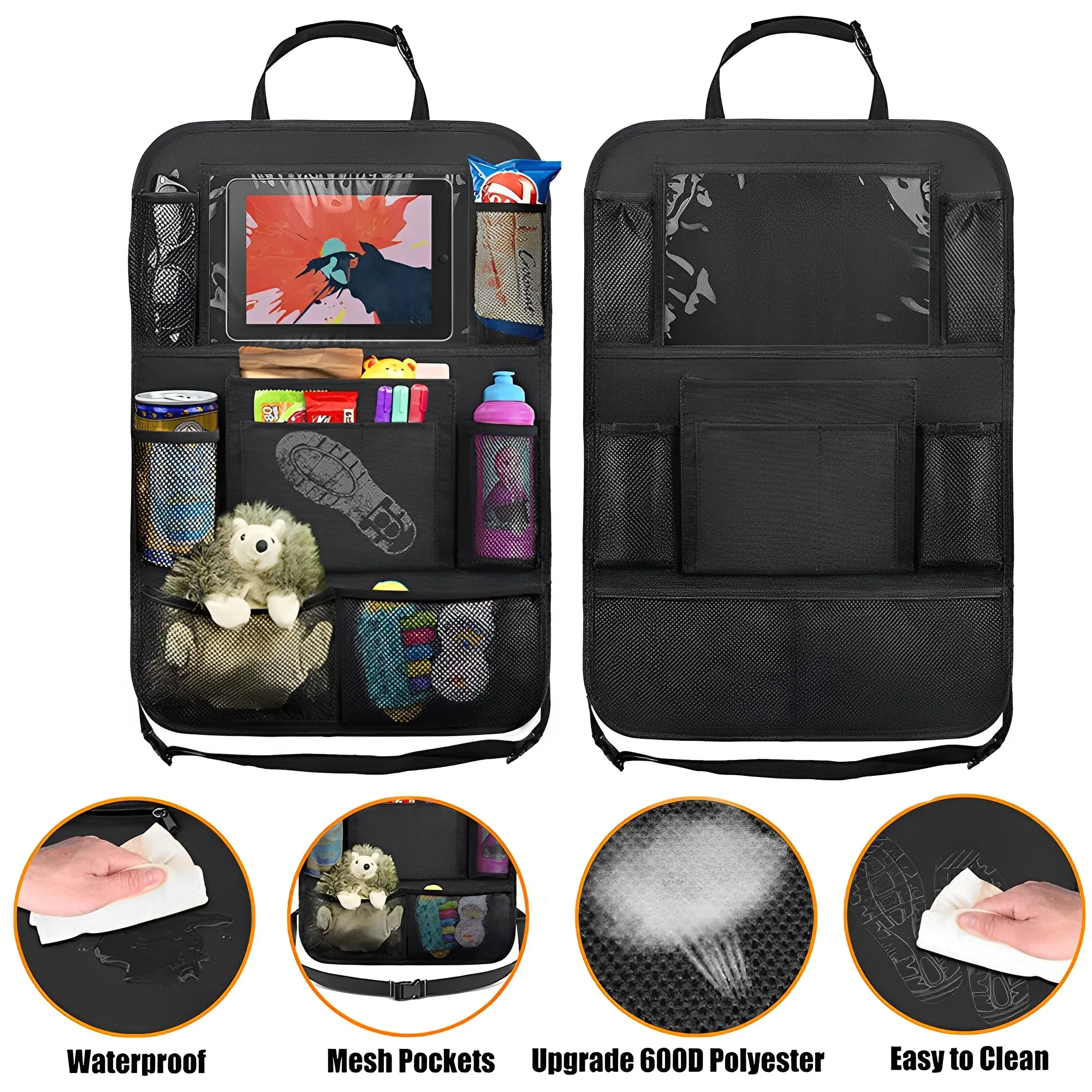 Car Seat Back Multi-Pocket Organizer Holder with Touch Screen Tablet Holder Travel Storage Drink Holder Container Hanging Bags
Car Seat Back Multi-Pocket Organizer Holder with Touch Screen Tablet Holder Travel Storage Drink Holder Container Hanging Bags