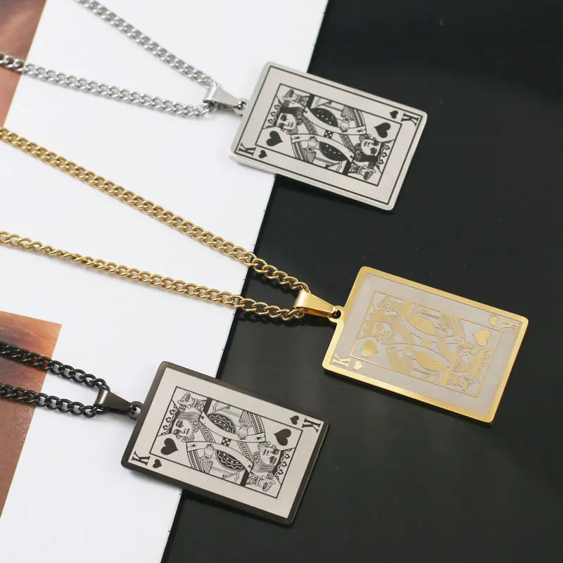 Creative Heart K Playing Card Pendant Necklace fashion Stainless Steel Punk Accessories Wholesale Cheap Items With Free Shipping
Creative Heart K Playing Card Pendant Necklace fashion Stainless Steel Punk Accessories Wholesale Cheap Items With Free Shipping