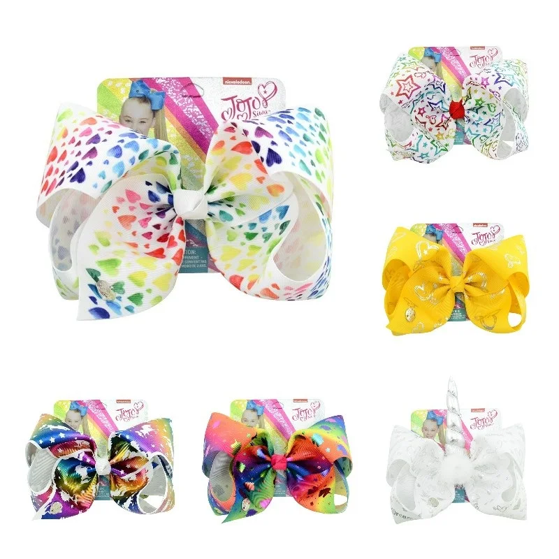 

8 Inches JOJO Siwa Unicorn Printed Wing Hair Bows With Clip For Kids Girls Big Boutique Hair Clip Hairgrips Hair Accessories
