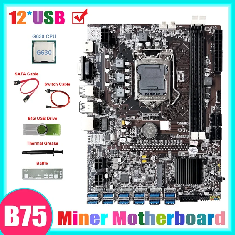 Материнская плата B75 ETH для майнинга, ЦП 12USB3.0 + G630 + Драйвер USB 64 ГБ + кабель SATA + кабель переключателя + термопаста + перегородка для майнинга BTC
Материнская плата B75 ETH для майнинга, ЦП 12USB3.0 + G630 + Драйвер USB 64 ГБ + кабель SATA + кабель переключателя + термопаста + перегородка для майнинга BTC