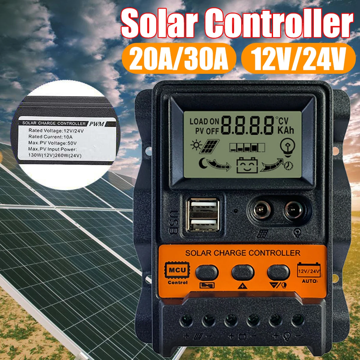 20A/30A 12V/24V Solar Charge Controller Solar Panel Battery Regulator Dual USB Photovoltaic Power Generation Controller
20A/30A 12V/24V Solar Charge Controller Solar Panel Battery Regulator Dual USB Photovoltaic Power Generation Controller