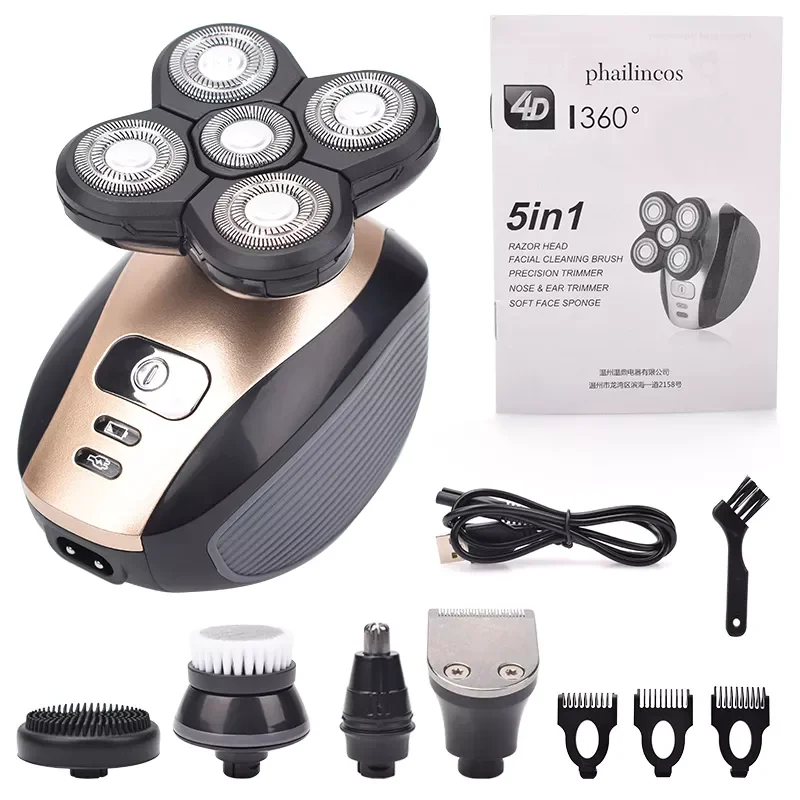 5 In 1 4D Men's Rechargeable Bald Head Electric Shaver 5 Floating Heads Beard Nose Ear Hair Trimmer Razor Clipper Facial Bru
5 In 1 4D Men's Rechargeable Bald Head Electric Shaver 5 Floating Heads Beard Nose Ear Hair Trimmer Razor Clipper Facial Bru