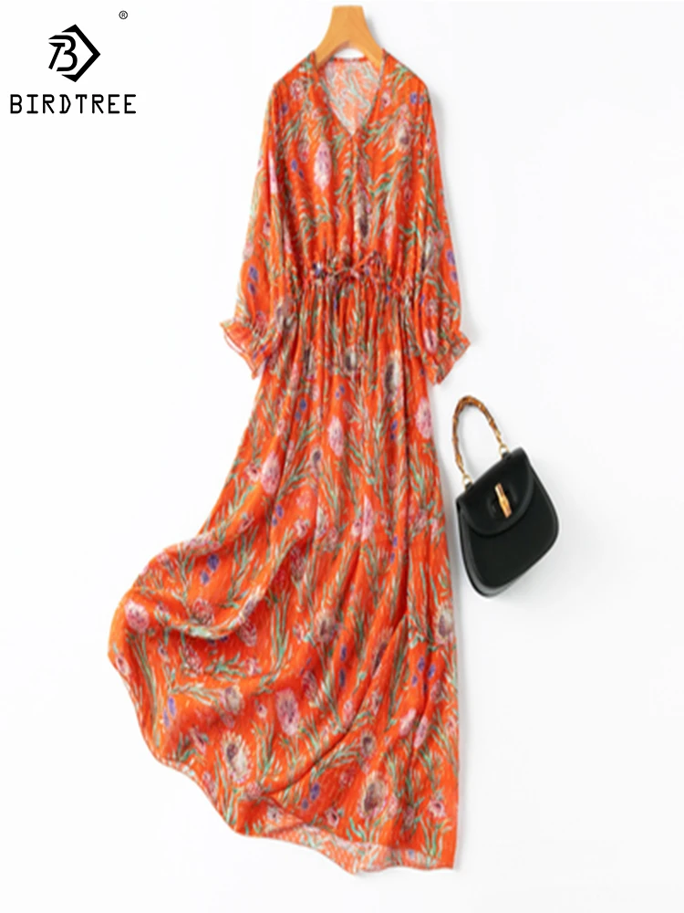 Birdtree Women 100%Mulberry Silk Thin Type V Neck Floral Printed High Waist Half Sleeve Belted Waist Midi Dress D37941QD
Birdtree Women 100%Mulberry Silk Thin Type V Neck Floral Printed High Waist Half Sleeve Belted Waist Midi Dress D37941QD