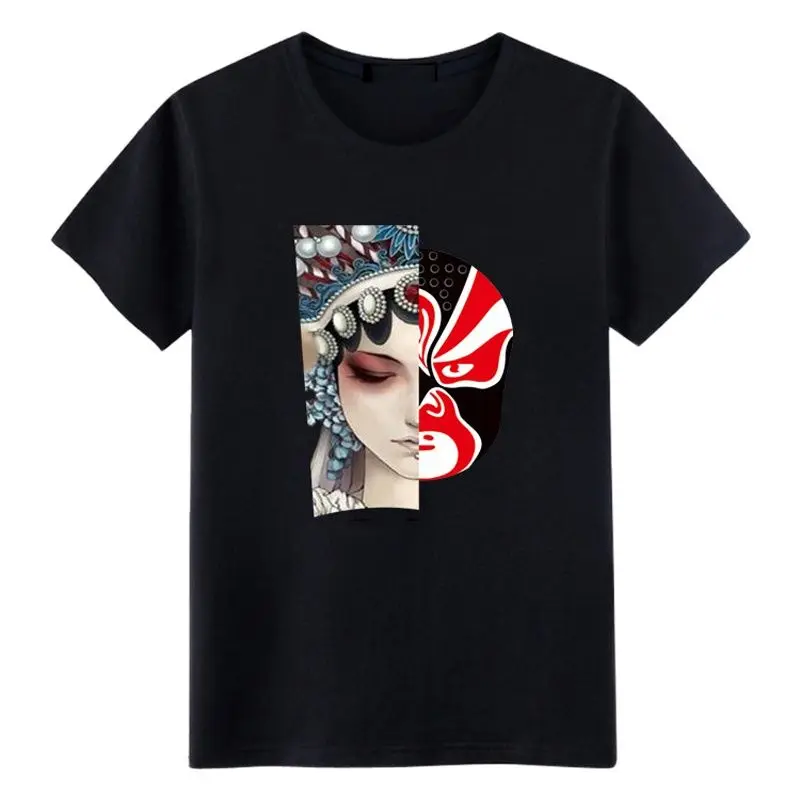 

Chinese Elements Peking Opera And Facebook Graphic Quality Tee Cotton Oversized Streetwear Men T-Shirt Women Tops Short Sleeve