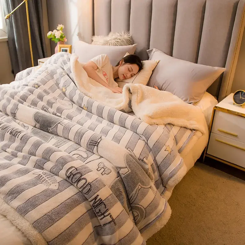 Double Layer Blanket Thick Man-made Lamb Wool Winter Nap Covering Coral Fleece Warm Flannel Duvet Cover Quilt Cozy Comfortable
Double Layer Blanket Thick Man-made Lamb Wool Winter Nap Covering Coral Fleece Warm Flannel Duvet Cover Quilt Cozy Comfortable