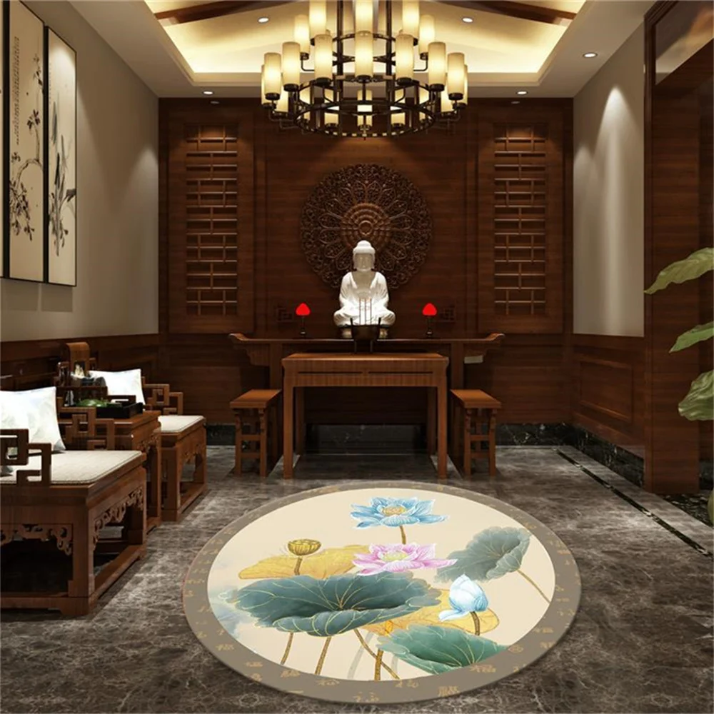 Chinese Retro Lotus Printing Round Rug Buddhist Buddha Hall Zen Rug Living Room Coffee Table Rug Home Decoration
Chinese Retro Lotus Printing Round Rug Buddhist Buddha Hall Zen Rug Living Room Coffee Table Rug Home Decoration
