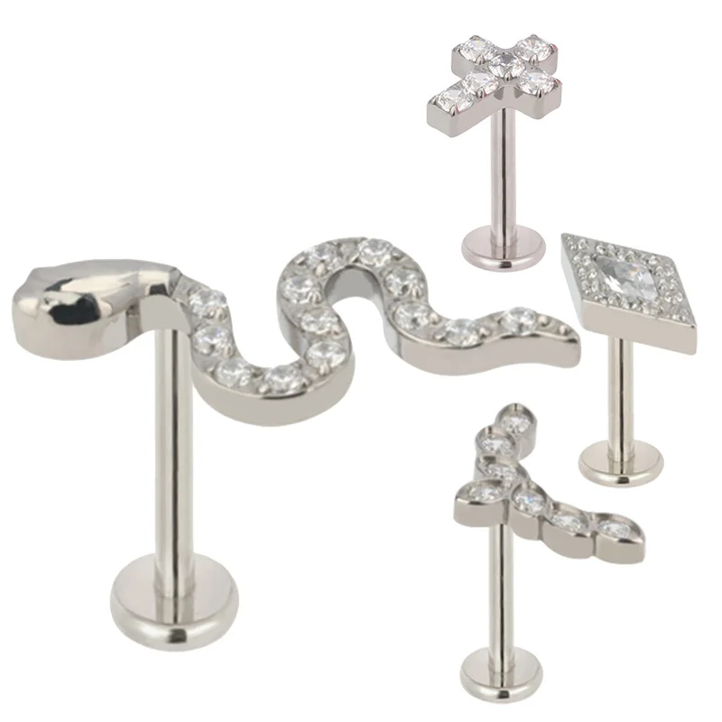 G23 Ttianium PIERC Ear Lip Stud Labret Marquise/rhombus/Cross/Snake/Earring CZ Paved Top Tragus Tongue studs Unisex Body Jewelry
G23 Ttianium PIERC Ear Lip Stud Labret Marquise/rhombus/Cross/Snake/Earring CZ Paved Top Tragus Tongue studs Unisex Body Jewelry