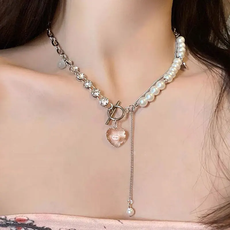Pearl Zircon Splice Necklace Female Sweet Necklace Jewelry Clear Heart Pendant Shiny Collar Chain Long Tassel Women Necklace
Pearl Zircon Splice Necklace Female Sweet Necklace Jewelry Clear Heart Pendant Shiny Collar Chain Long Tassel Women Necklace