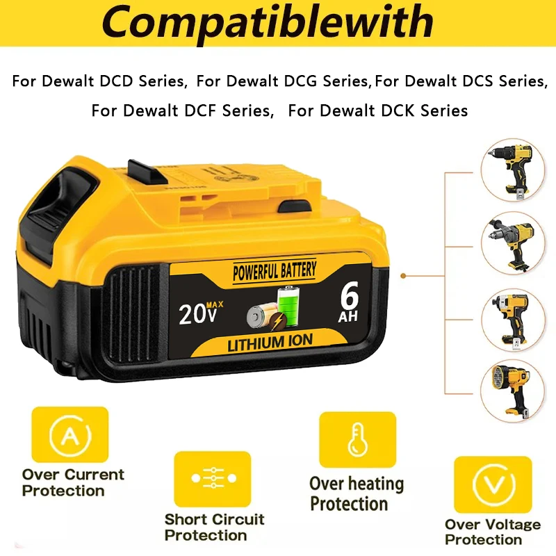 20V MAX 5.0Ah 6.0Ah Li-ion Replacement Battery, for Dewalt 18V 20V Batteries DCB184 DCB200 DCB180 DCB181 DCB182 DCB201
20V MAX 5.0Ah 6.0Ah Li-ion Replacement Battery, for Dewalt 18V 20V Batteries DCB184 DCB200 DCB180 DCB181 DCB182 DCB201