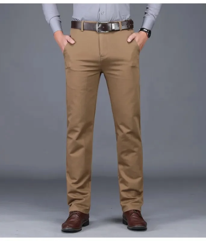 Классические Стильные мужские коричневые деловые прямые Стрейчевые хлопковые офисные брюки с высокой талией Брендовые мужские брюки
Классические Стильные мужские коричневые деловые прямые Стрейчевые хлопковые офисные брюки с высокой талией Брендовые мужские брюки