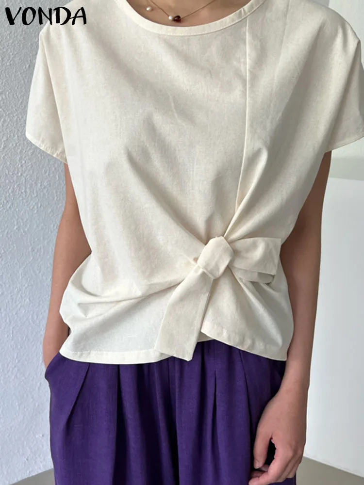 2022 летние рубашки VONDA, Женская плиссированная блузка, модная Повседневная Туника с коротким рукавом, топы с узлом, свободные однотонные женс...
2022 летние рубашки VONDA, Женская плиссированная блузка, модная Повседневная Туника с коротким рукавом, топы с узлом, свободные однотонные женс...