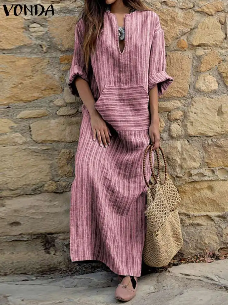 VONDA Autumn Bohemian Striped Women Maxi Dress 2023 Long Sleeve Casual Dresses Loose Printed Vintage Holiday Robe Oversize Femme
VONDA Autumn Bohemian Striped Women Maxi Dress 2023 Long Sleeve Casual Dresses Loose Printed Vintage Holiday Robe Oversize Femme