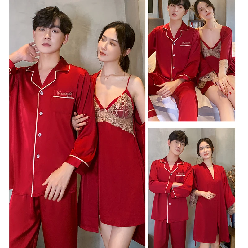 Couples Spring Ice Silk Men's Pajamas Women's Lace Sexy Pajamas with Chest Pads Thin Summer Silk Pajamas Two Piece Home Suits
Couples Spring Ice Silk Men's Pajamas Women's Lace Sexy Pajamas with Chest Pads Thin Summer Silk Pajamas Two Piece Home Suits