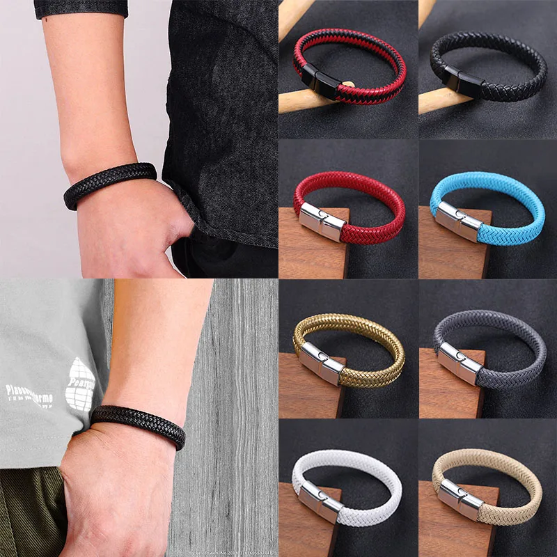 New Punk Men Women Jewelry Black Red Braided Leather Bracelet Stainless Steel Magnetic Clasp Fashion Bangles Bracelets
New Punk Men Women Jewelry Black Red Braided Leather Bracelet Stainless Steel Magnetic Clasp Fashion Bangles Bracelets