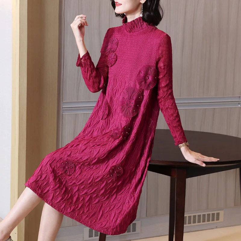 Miyake Pleated Dress Women Turtleneck Elegant Floral 3D Seven Sleeve Slim Casual Solid Over Knee 2022 New Autumn Fashion Dress
Miyake Pleated Dress Women Turtleneck Elegant Floral 3D Seven Sleeve Slim Casual Solid Over Knee 2022 New Autumn Fashion Dress