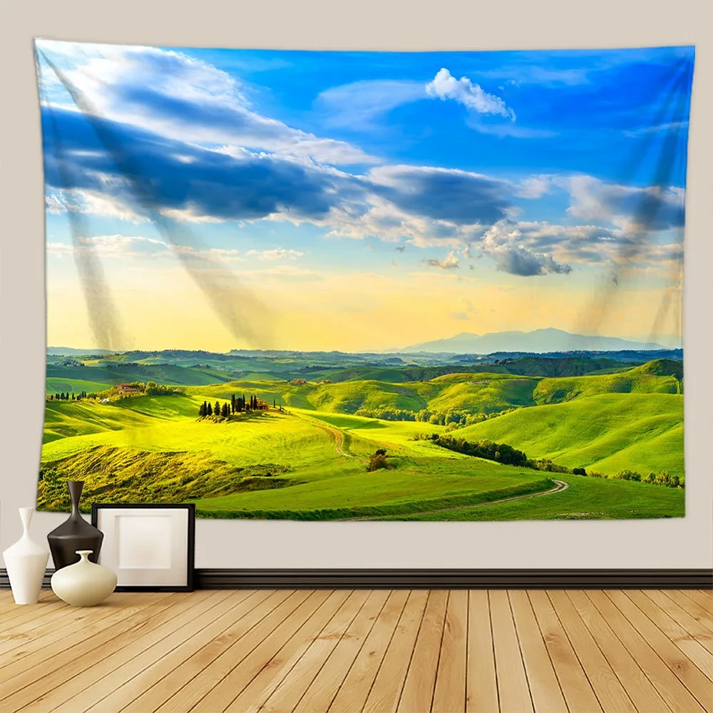 Green Prairie Forest Tapestry Cloud Sky Grassy Meadow Mountain View Tapestries Bedroom Living Room Dormitory Decor Wall Hanging
Green Prairie Forest Tapestry Cloud Sky Grassy Meadow Mountain View Tapestries Bedroom Living Room Dormitory Decor Wall Hanging