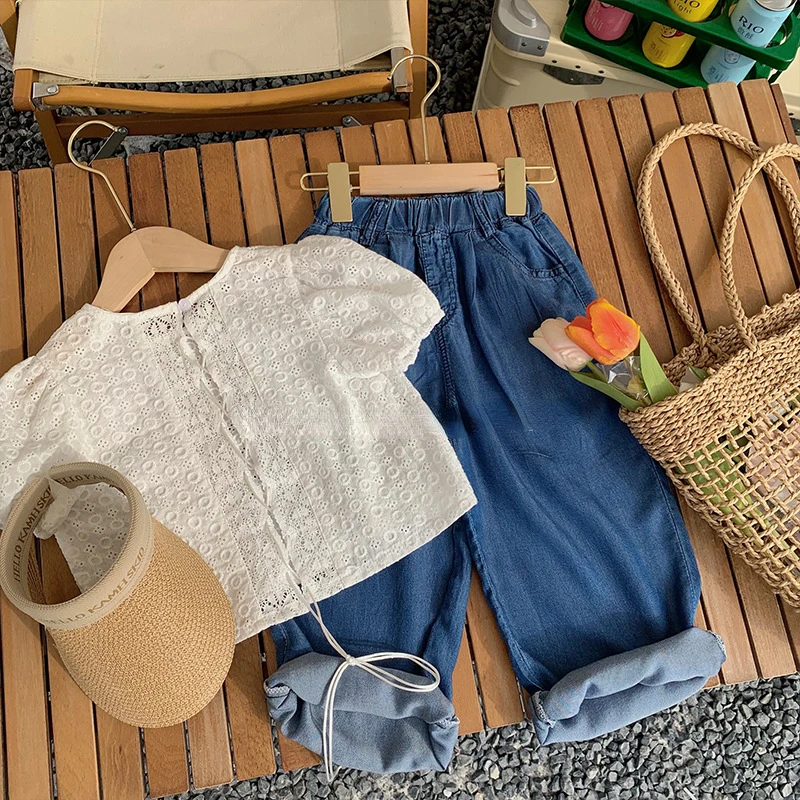 Kids Clothes Girls 2022 Summer New Baby Girl Solid Color Embroidered Shirt Denim Mosquito Proof Pants Two-piece Set
Kids Clothes Girls 2022 Summer New Baby Girl Solid Color Embroidered Shirt Denim Mosquito Proof Pants Two-piece Set