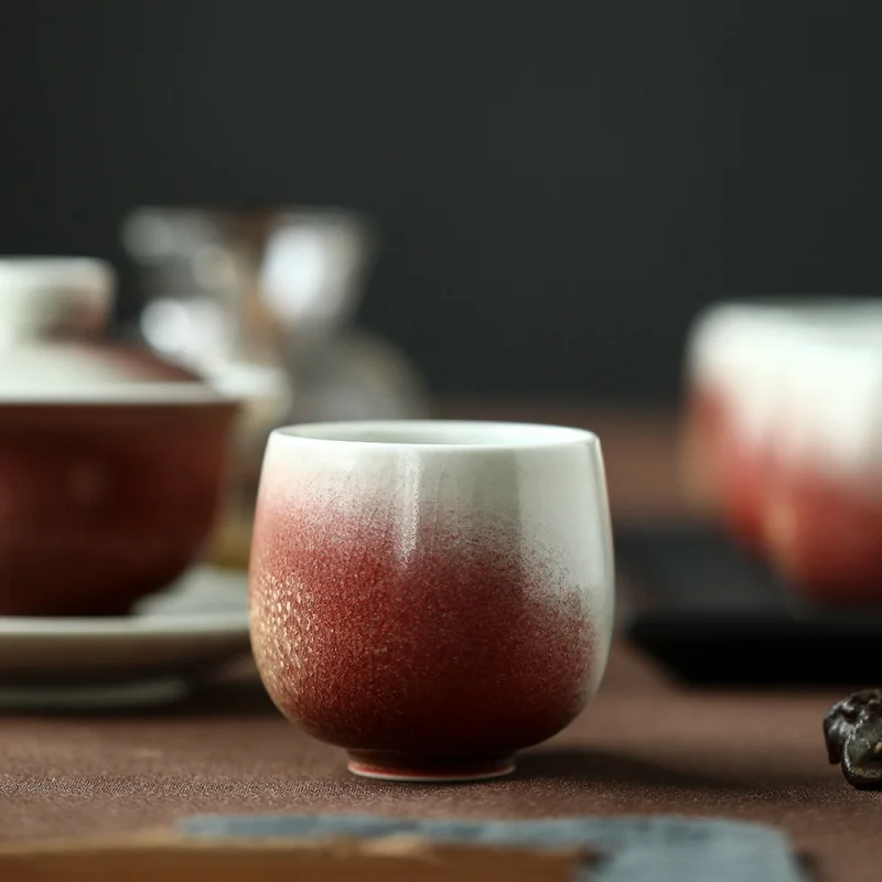 

Цзиндэчжэнь, ручная вытяжка, чистый керамический чайный сервиз с газированной содой, чашка для дегустации, чашка для чая, красная открытая ручка, поддерживаемая простая красная чашка