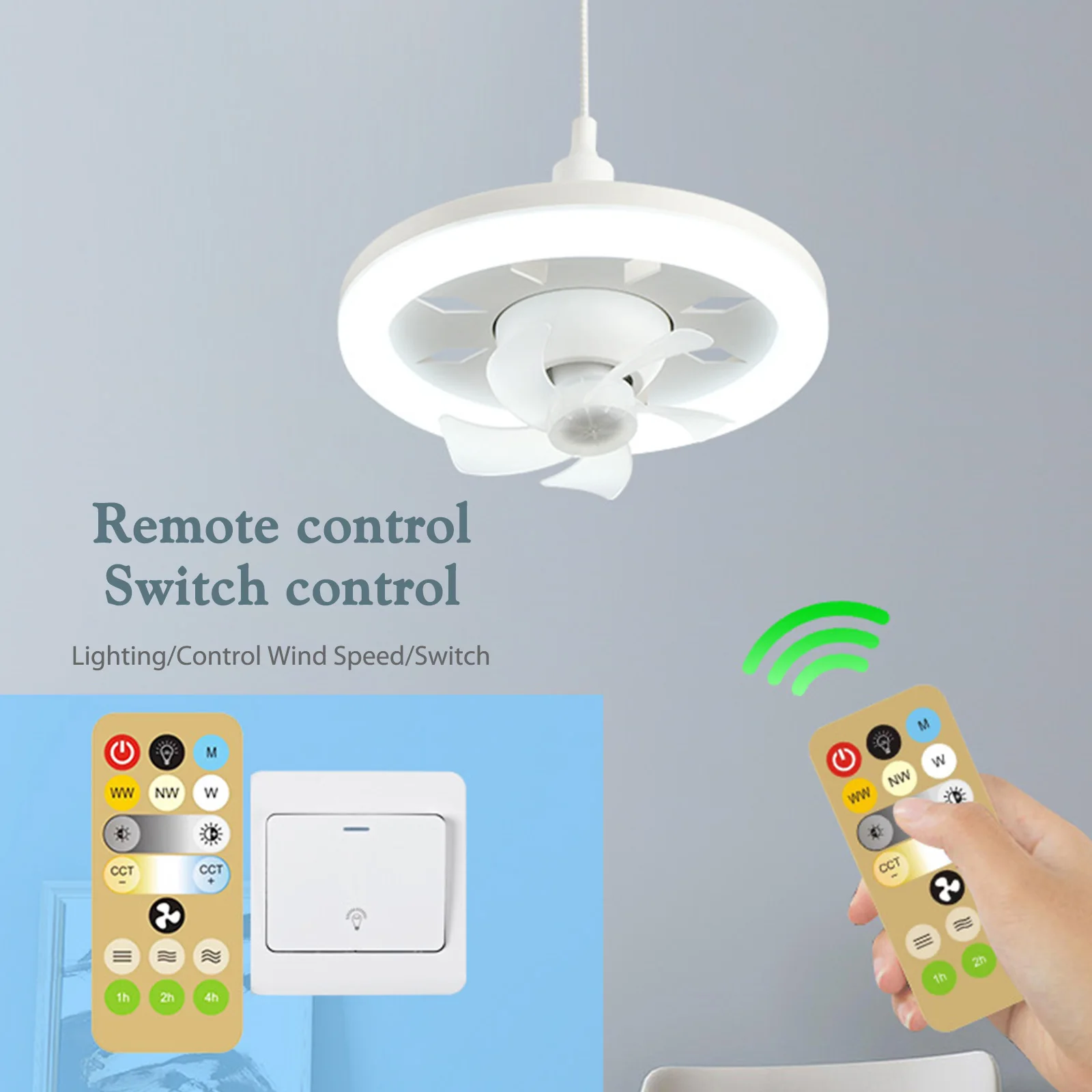 360 ° Swing Head Ceiling Fan Light E27 with Remote Control Adjustable LED Fan Light 3-Gear Living Room Ceiling Fan Chandelier
360 ° Swing Head Ceiling Fan Light E27 with Remote Control Adjustable LED Fan Light 3-Gear Living Room Ceiling Fan Chandelier
