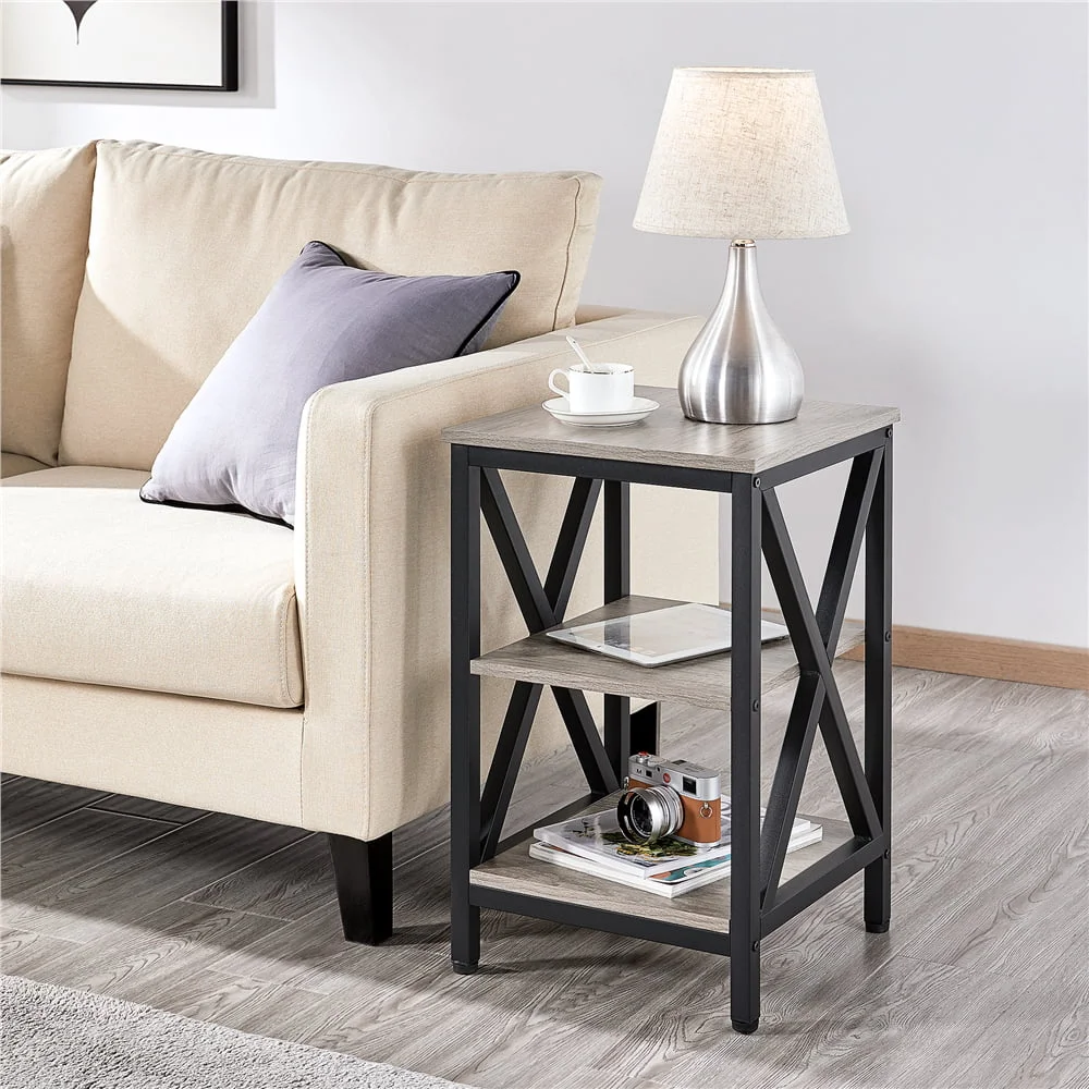 Industrial 3-Tier Wood and Metal End Table, Iron, Medium Density Fiberboard
Industrial 3-Tier Wood and Metal End Table, Iron, Medium Density Fiberboard