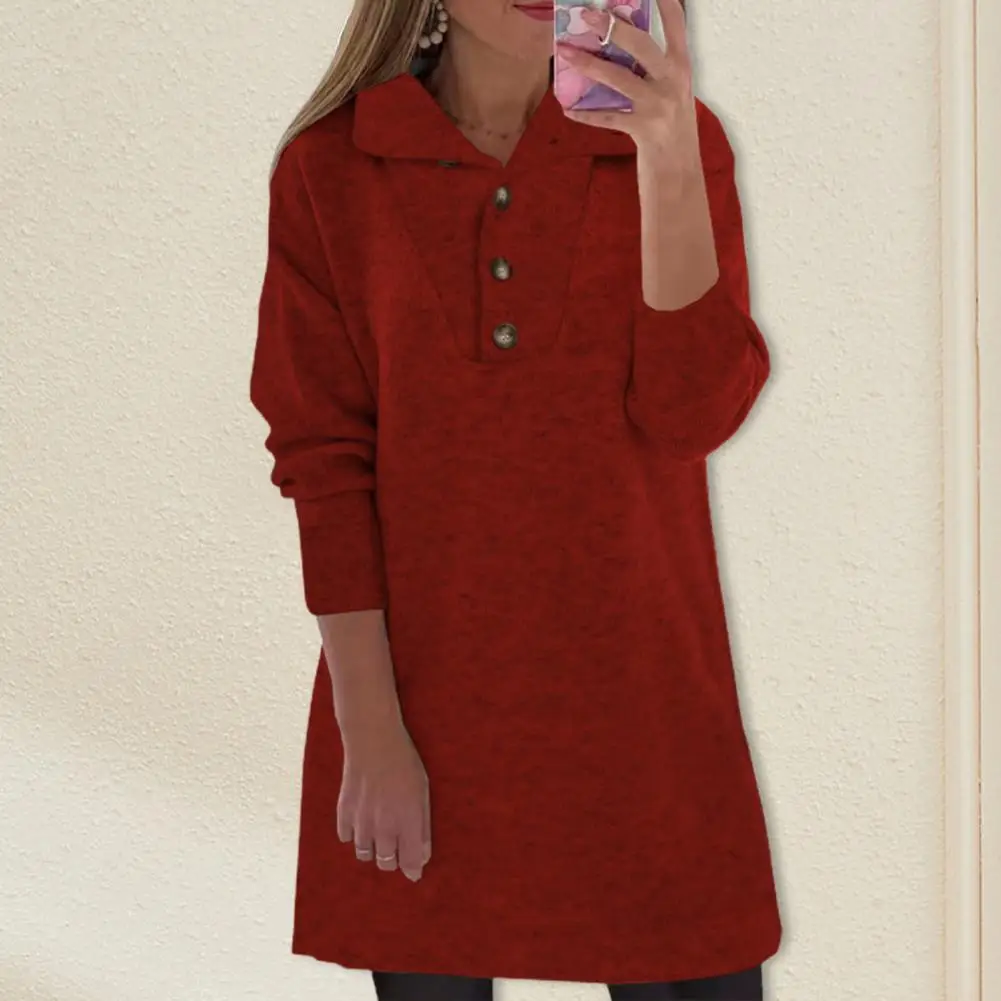 Women Pullover Dress Buttons Neckline Solid Color Turndown Collar Long Sleeve Streetwear Autumn Winter Loose Above Knee Dress
Women Pullover Dress Buttons Neckline Solid Color Turndown Collar Long Sleeve Streetwear Autumn Winter Loose Above Knee Dress