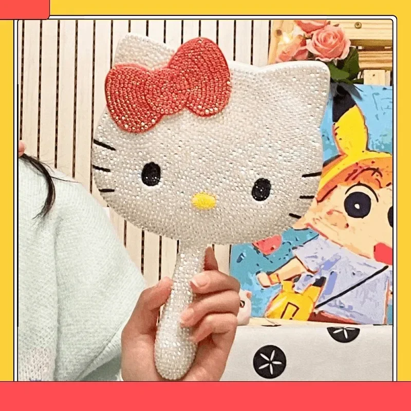 Sanrio милое зеркало Hello Kitty Tiotik Интернет-знаменитости популярное с алмазной ручкой
