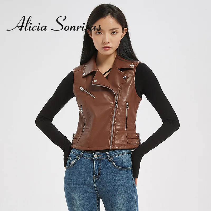 Women Leather Vest New 2022 Symmetrical Double-Line Waist Loop Leather Poly Urethane PU Leather Vest Lapel Motorcycle Coat
Women Leather Vest New 2022 Symmetrical Double-Line Waist Loop Leather Poly Urethane PU Leather Vest Lapel Motorcycle Coat