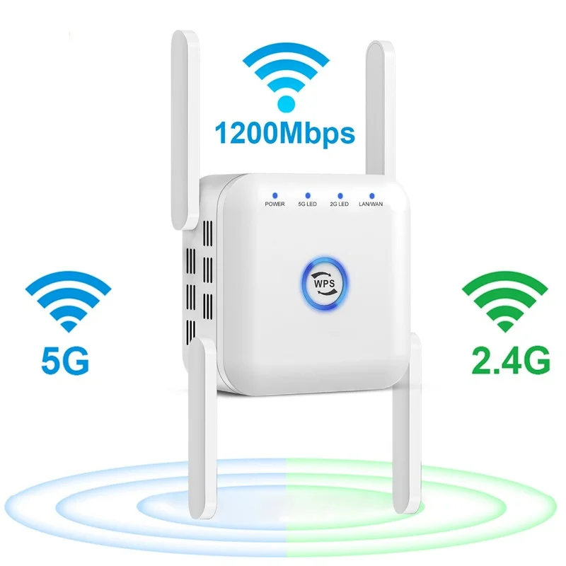 

5G /2.4G WiFi Repeater Router Amplifier Long Range Extender 1200M/300Mbps Wireless Booster Home Wi-Fi Signal AP WPS Eesy Setup