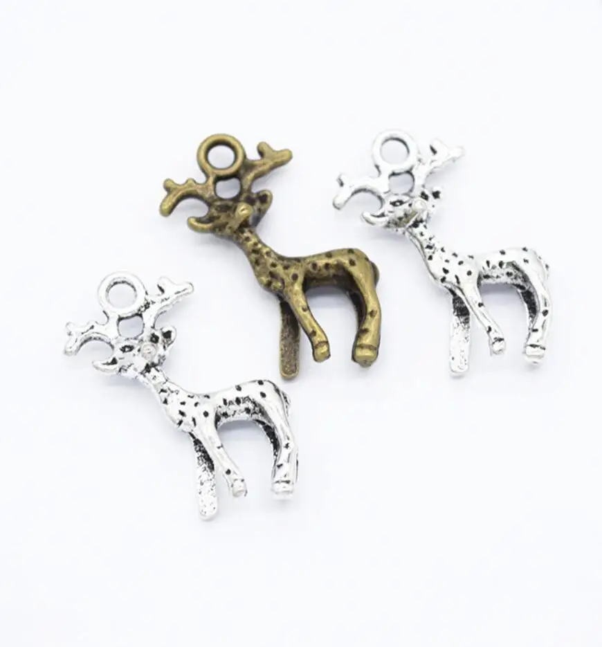 

100pcs Charms Christmas Deer Sika 22x13mm Tibetan Bronze Silver Color Pendants Antique Jewelry Making DIY Handmade Craft F0320