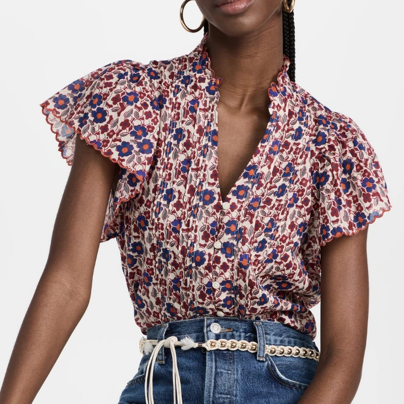 2023 Spring Summer New Retro Holiday Style Floral V-neck Straight Short-sleeved Women Shirt
2023 Spring Summer New Retro Holiday Style Floral V-neck Straight Short-sleeved Women Shirt